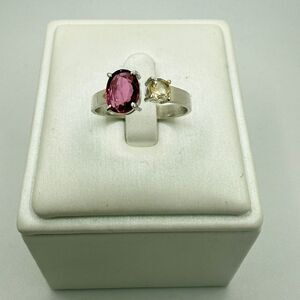 NWOT faceted oval cut tourmaline and round citrine ring in sterling silver!